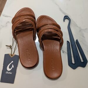Olukai Brown Slide Sandals